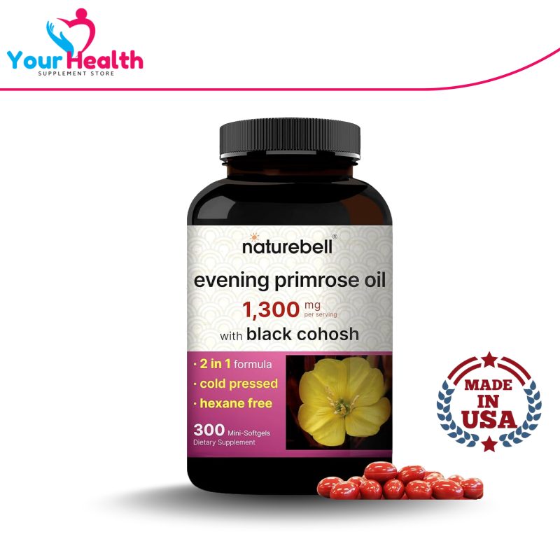 NatureBell Evening Primrose Oil with Black Cohosh 1300mg – 300 Mini-Softgels