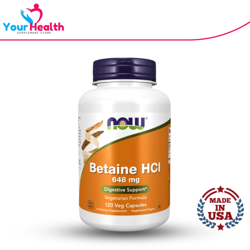 NOW Betaine HCl 648 mg - 120 Veg Capsules