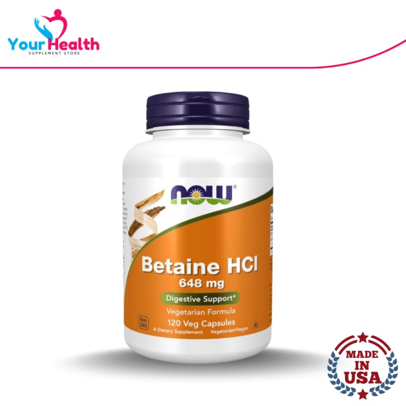 NOW Betaine HCl 648 mg - 120 Veg Capsules