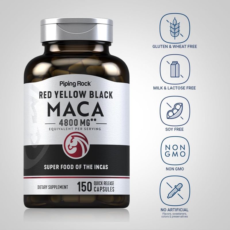 Piping Rock Red Yellow Black Maca 4800mg – 150 Capsules - Image 3