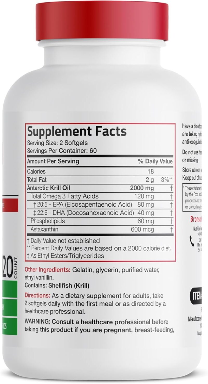 Bronson Antarctic Krill Oil 2000mg - 120 Softgels - Image 2